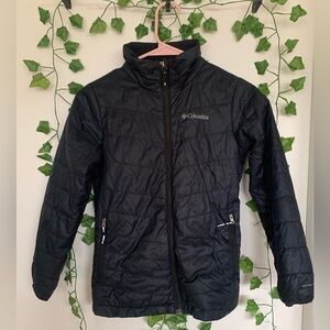 This is the Columbia jacket. Black quilted zip up.